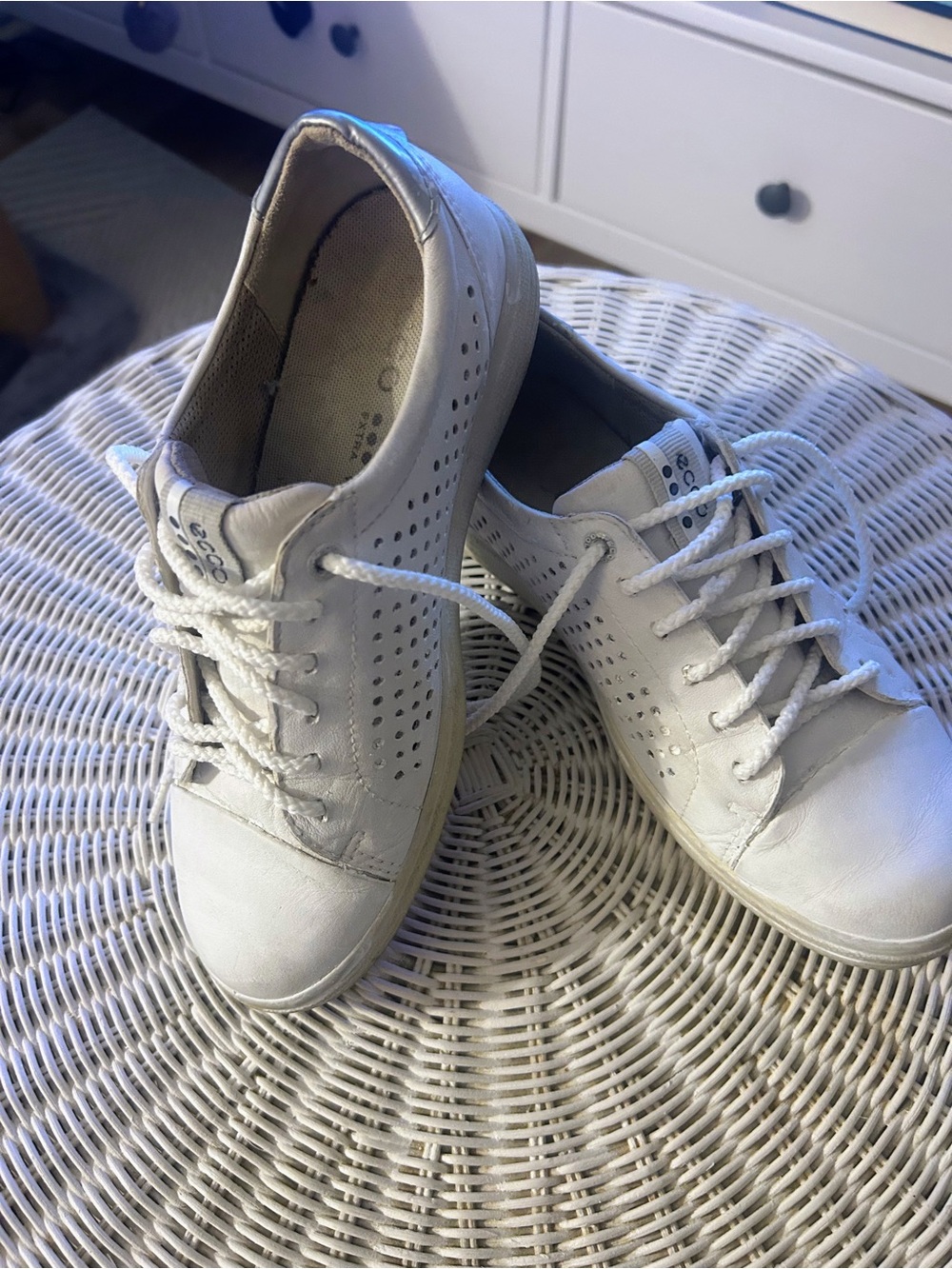 ECCO Casual Hybrid 2 Perf Womens Leather Spikeless Golf Shoes White Silver- 6